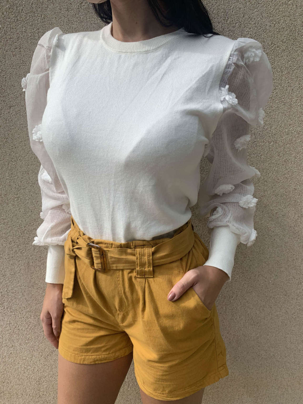 lavinnystore blusa tricot manga longa organza frufru off white 14
