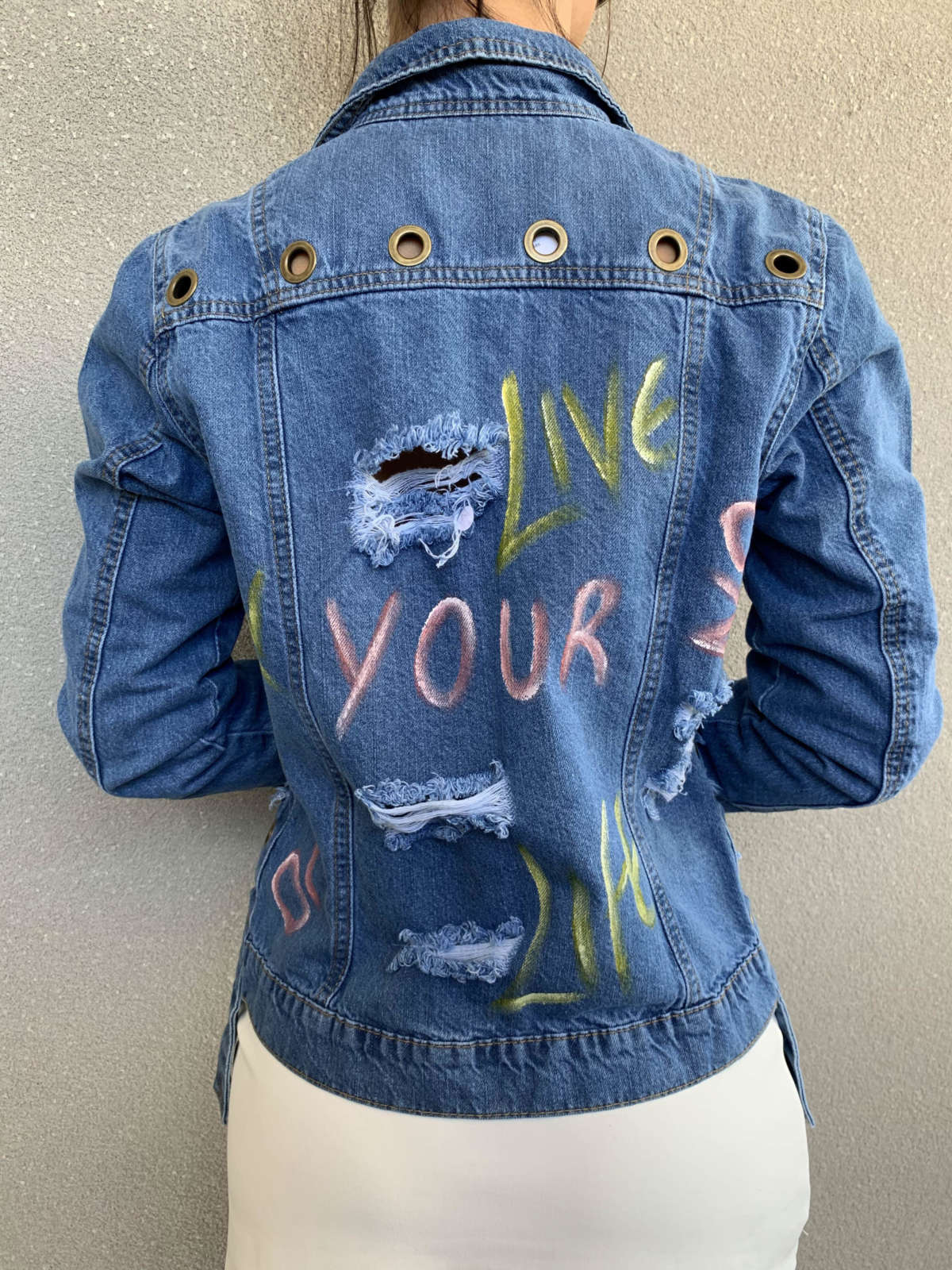 jaqueta jeans com estampa
