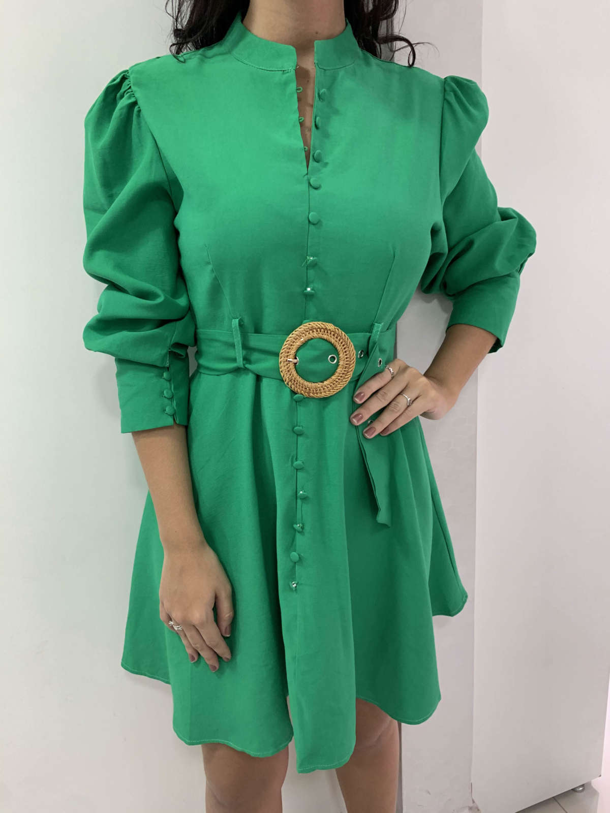 vestido verde com cinto