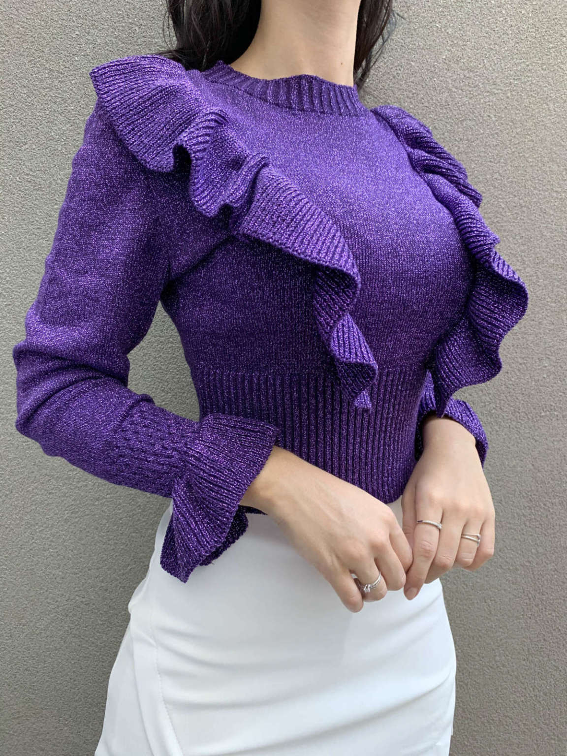 lavinnystore blusa tricot lurex manga longa babados roxa 2
