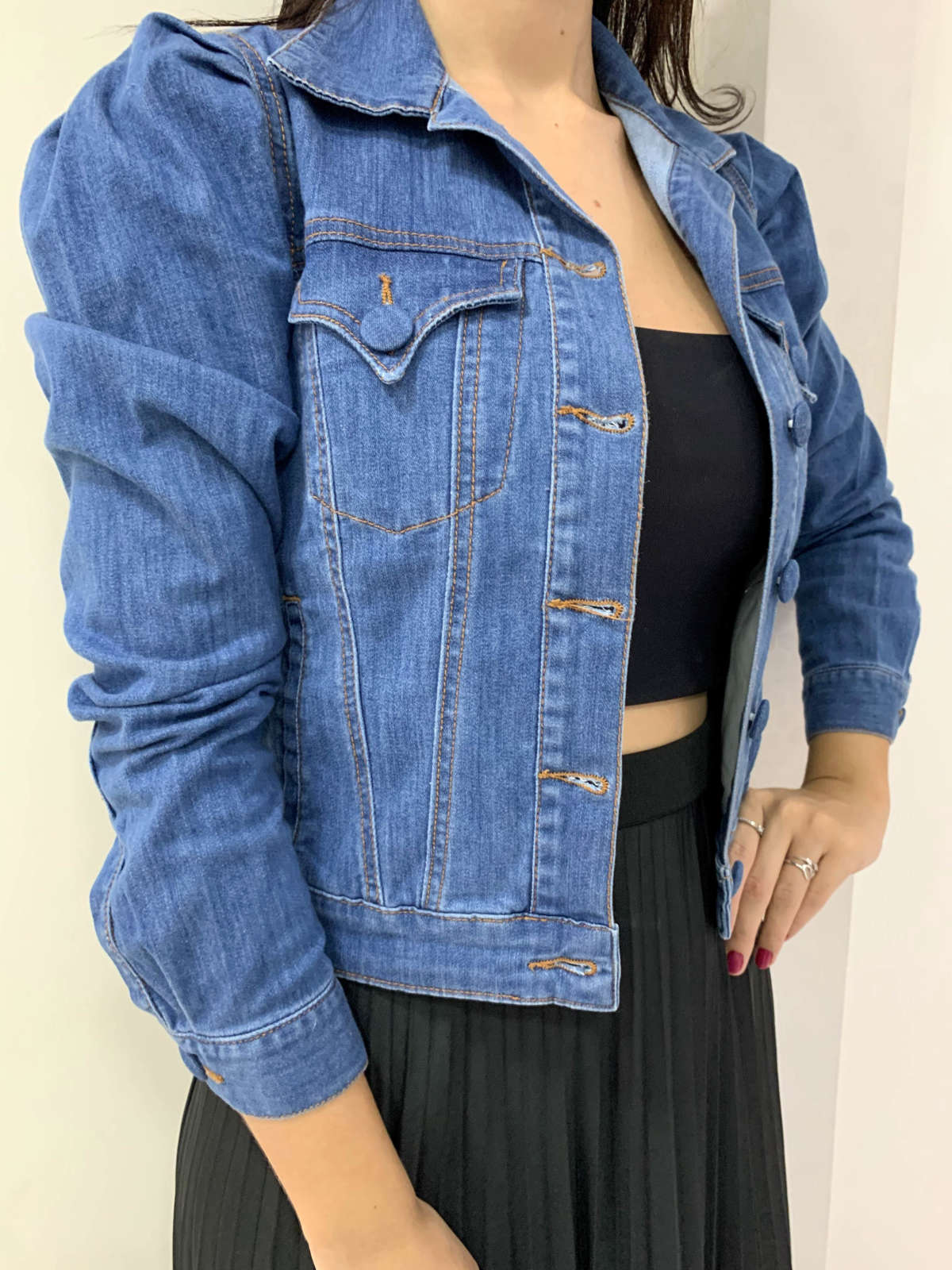 jaqueta jeans manga longa