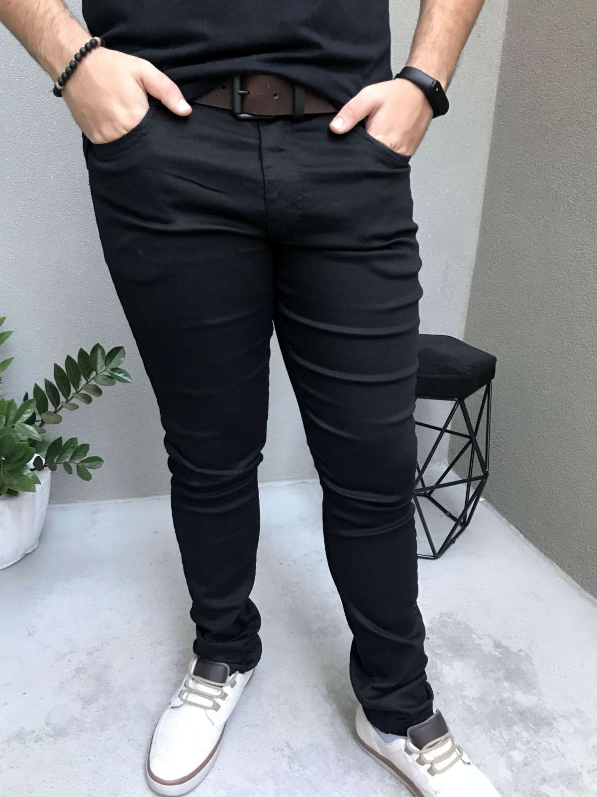 calça masculina skinning preta