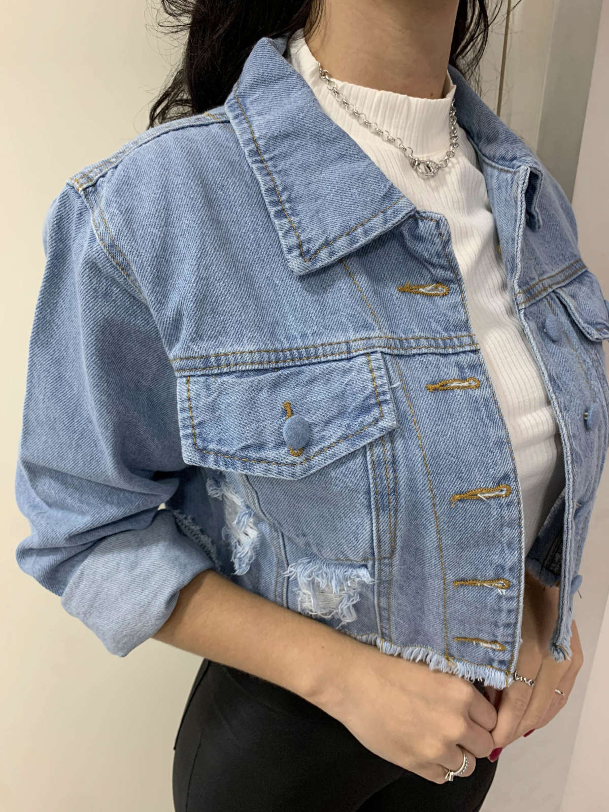 jaqueta jeans de manga curta