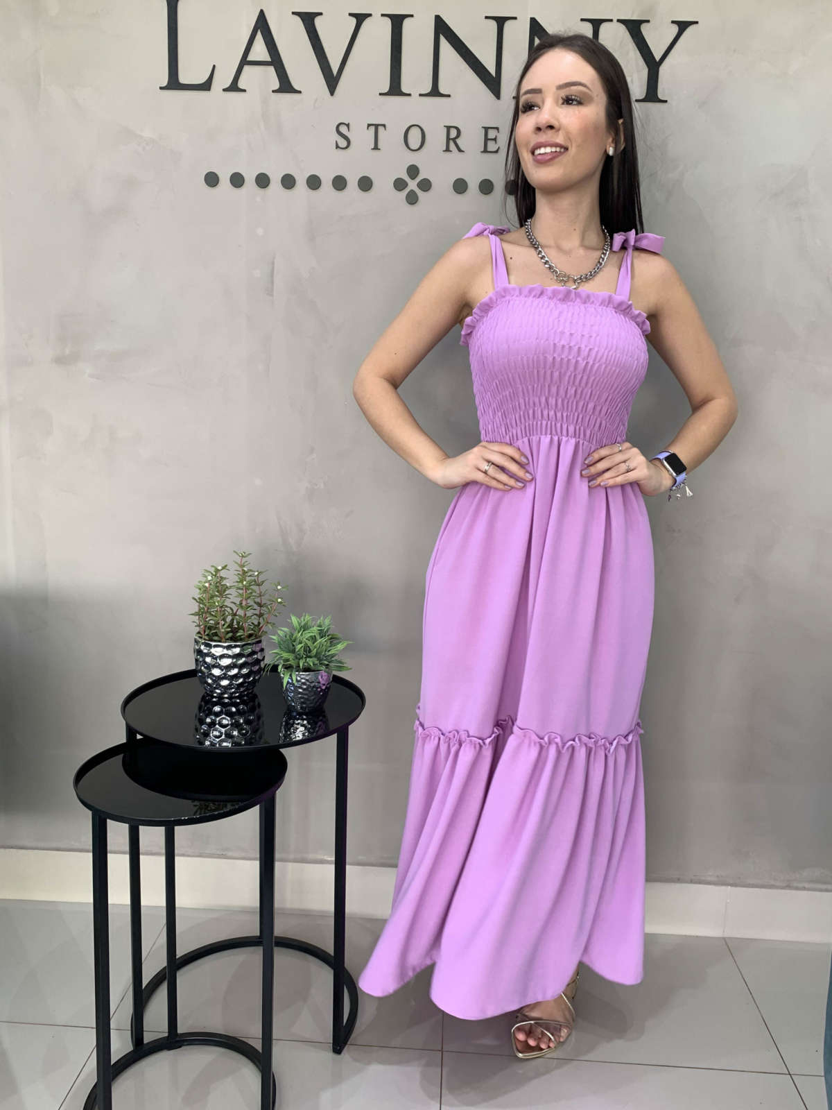 vestido lilas midi