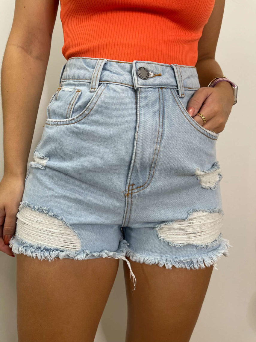 lavinnystore short jeans claro hot pants destroyed barra a fio donna ka 2