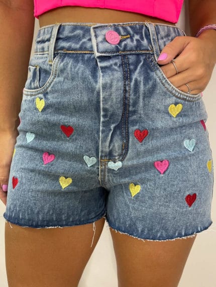 Bordado em short store jeans