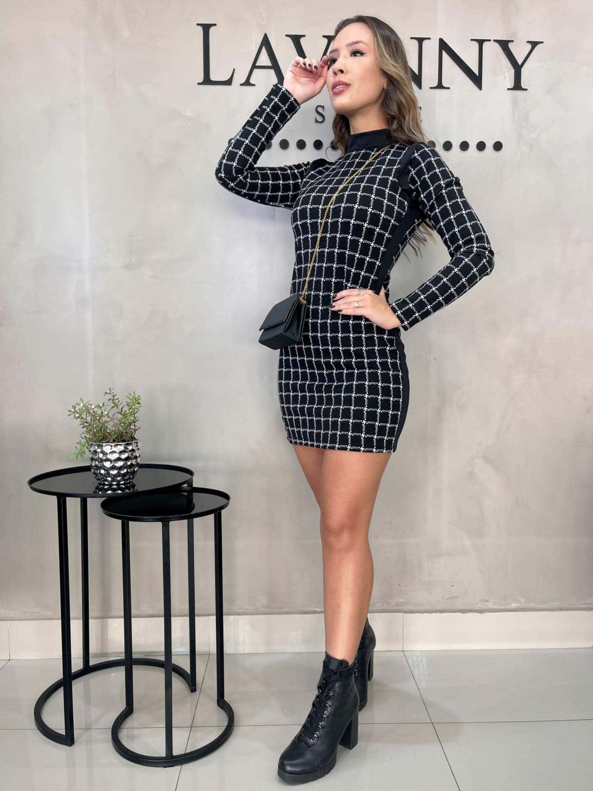 Vestido Xadrez Preto e Branco