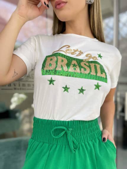 Camiseta brasil branca com paete