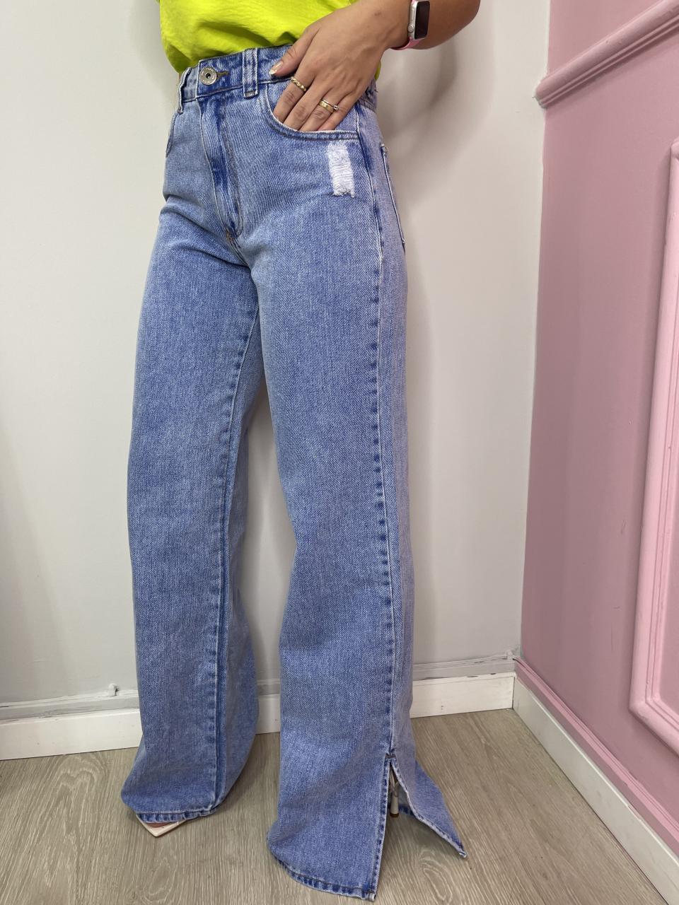 Calça jeans médio wide leg fenda lateral nexo – Lavinny Store