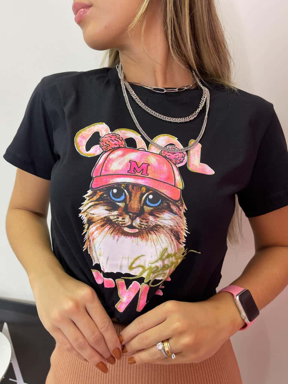 Blusa Feminina T-Shirt Cat - Único - cinza - Nude