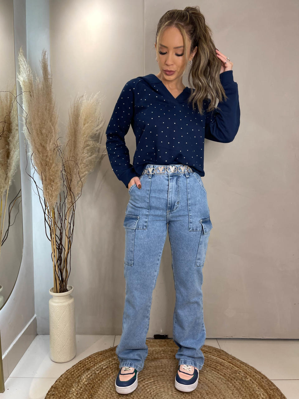 Calça jeans claro wide leg cargo nexo – Lavinny Store