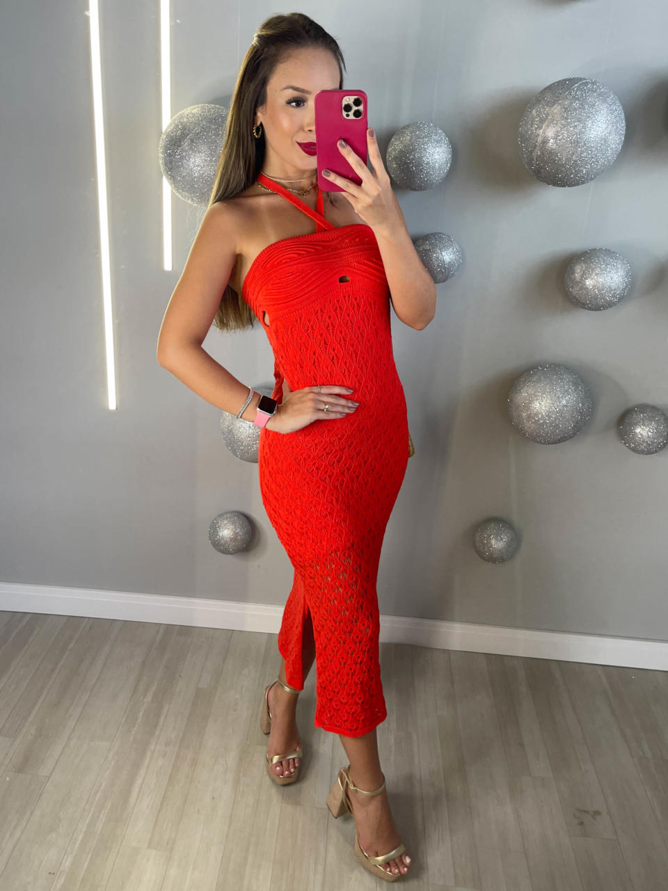 Vestido midi em modal Lauren- Vermelho