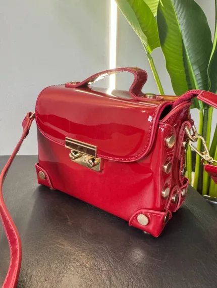 Bolsa quadrada de mãom com alça removível vinil vermelha - Lavinny Store